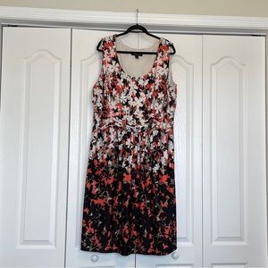 Perceptions Woman New York Midi Dress; Coral White Black Tan Flowers Floral